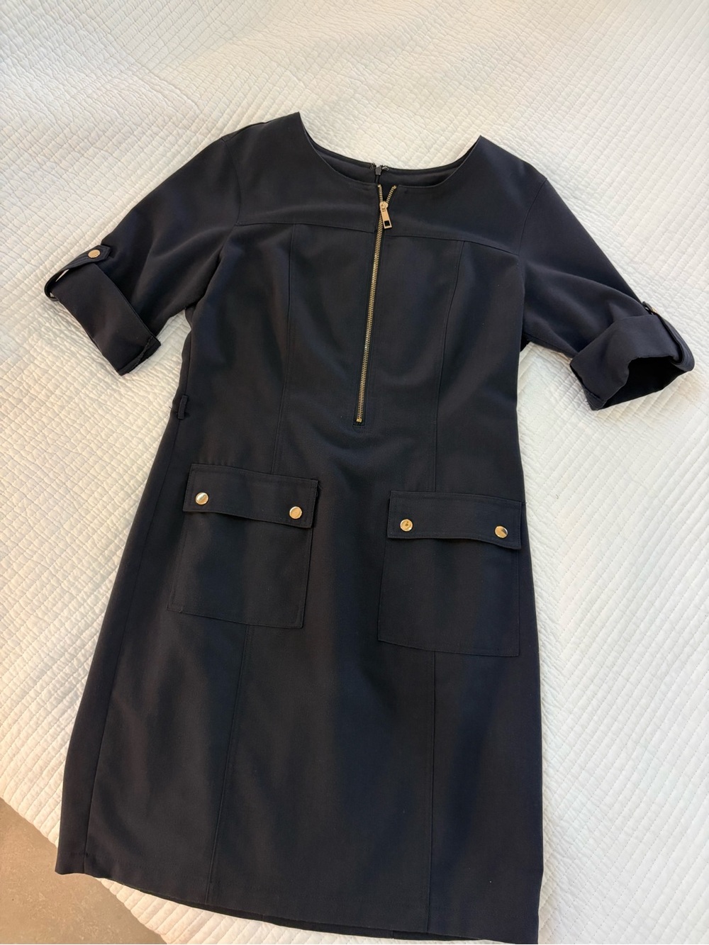 Women’s Navy Shift Dress with Zip Front